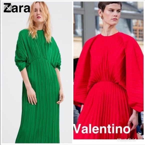 ZARA LIMITED EDITION GREEN PLEATED MIDI DRESS WITH PUFF SLEEVES 2297/693 small - Picture 2 of 15
